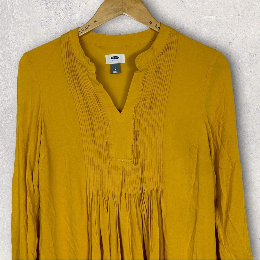 Old Navy Pintuck Yellow Dress Size Small Feeling Corny Long Sleeve Pleated Boho - Picture 5 of 12